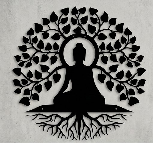 Bodhi Tree Lord Buddha Laser-Cut Metal Wall Art – Spiritual Zen Home Decor