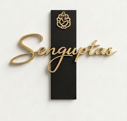 Premium Personalized Acrylic Name Plate for Home Entrance – Matte Black & 3D Brushed Gold Ganesha Design