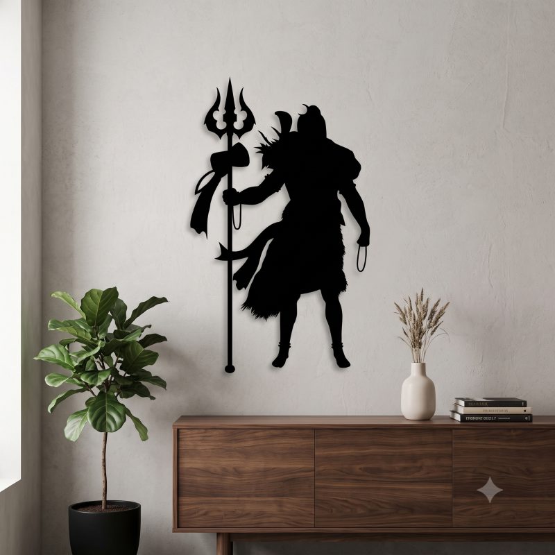 Modern Lord Shiva Silhouette Matte Black Steel Wall Art