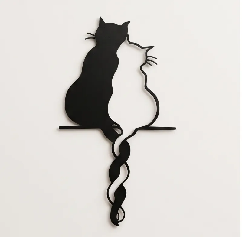 Intertwined Felines Minimalist Metal Wall Art