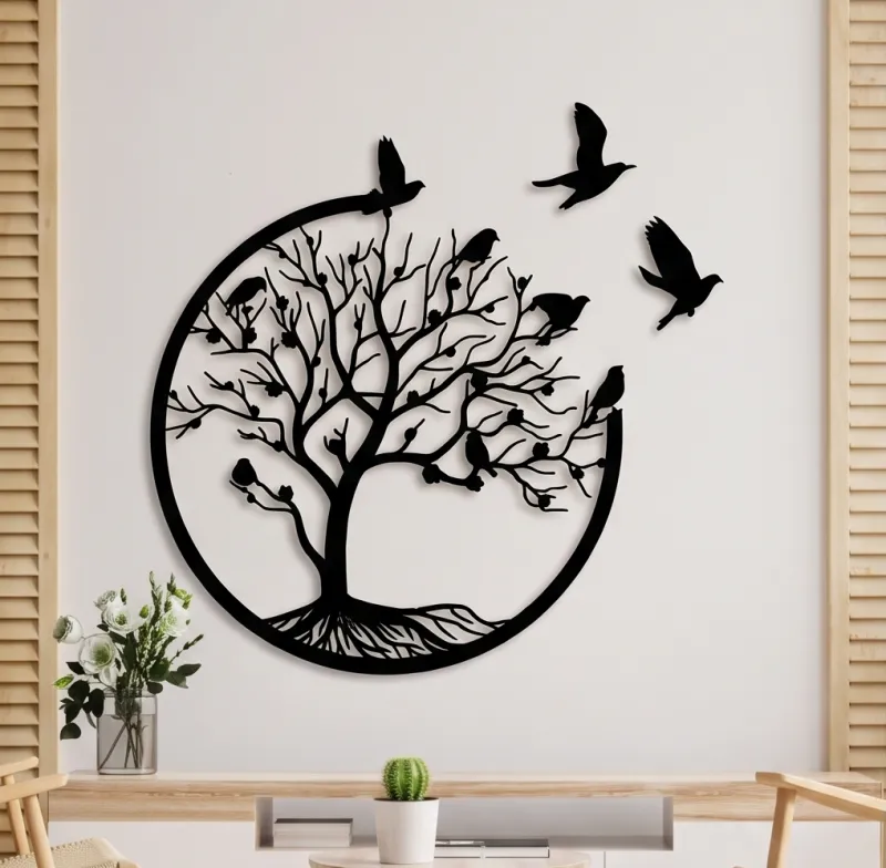 Tree of Life & Flying Birds Laser Cut Metal Wall Art