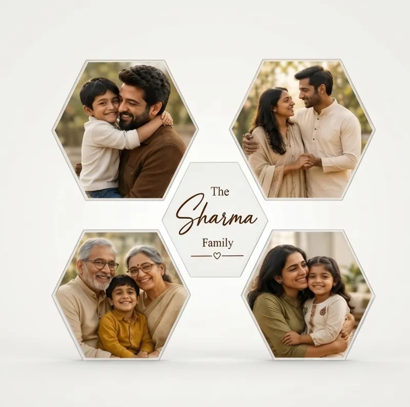 Personalised Hexagon Acrylic Photo Tiles – Custom Family Collage