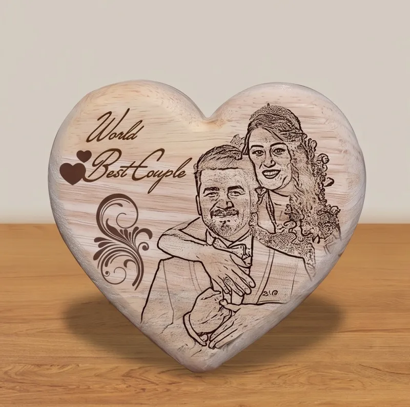 Personalized Heart-Shaped Wooden Engraved Photo Stand