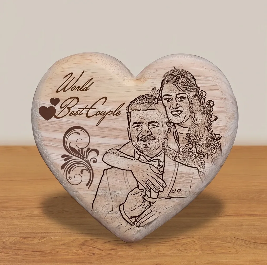 Personalized Heart-Shaped Wooden Engraved Photo Stand