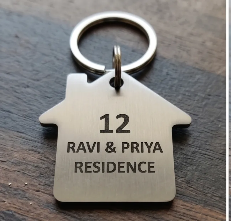 Personalized Laser-Cut Stainless Steel House Shape Keychain | Ideal New Home, Housewarming & Family Gift